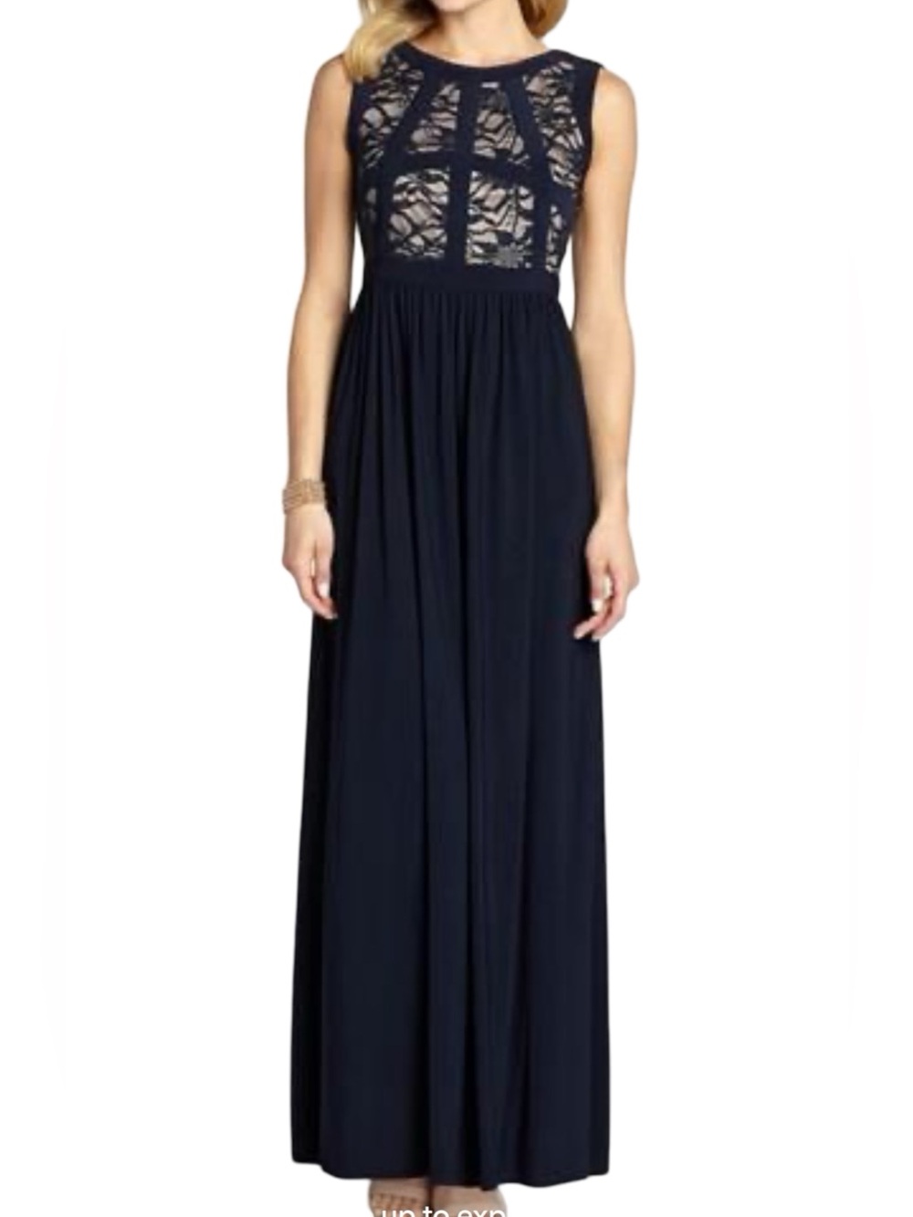 R&M RICHARDS Navy Lace Bodice Sleeveless Maxi Dress Size 14 Tall